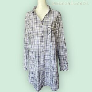 NWT•Victoria's Secret Blue Plaid Sleep Shirt (M). Pit to pit 20 inches. NWT.